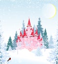 Princess castle in winter forest Royalty Free Stock Photo