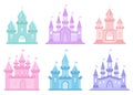 Princess castles. Medieval cute houses. Vector collection