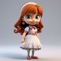 Cartoony 3d Model Of A Little Girl With Red Hair