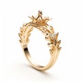 Elegant Gold Crown Shaped Ring - Rococo-inspired Design