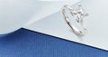Princess Cut Solitaire Diamond Engagement Ring on Blue and White Background