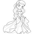 1401 Princess 8Cute Cartoon Little Princess. Outlined for coloring book isolated on a white background, vector illustration