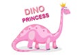 Princess dinosaur animal vector illustration. Cartoon dinosaur Pink Brachiosaurus. Pink Dinosaur for girl with dino. Dino Princess