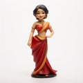 Cartoonish Indian Woman Figurine In Red Dress - Artgerm Style