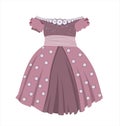 Princess dress isolated on white background. Children`s festive dress for girls. Nice elegant dress. Tulle lace clothing