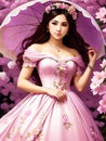 Princess with pink dresses. Generative Ai