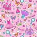 Princess Fairy Tale Doodles Seamless Pattern Vecto Royalty Free Stock Photo