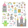 Princess fairy tale vector illustration set Royalty Free Stock Photo