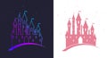 Princess fairytale castle. Flat vector illustration isolated on white and black Royalty Free Stock Photo