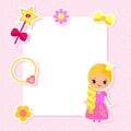 Princess frame design template for photos, children diplomas, kids certificate, invitations, scrapbook and etc