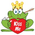 Princess Frog Cartoon Mascot Character With Crown And Arrow Holding A Love Heart With Text Kiss Me Royalty Free Stock Photo