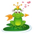 Princess frog with a golden arrow, crown and hearts Royalty Free Stock Photo