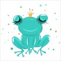 Princess frog on a white background. Fairy-tale character frog with a crown on his head. Royalty Free Stock Photo