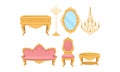 Princess Furnishing Objects for Bedroom or Living Room Vector Set Royalty Free Stock Photo