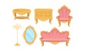 Princess Furnishing Objects for Bedroom or Living Room Vector Set Royalty Free Stock Photo