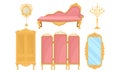 Princess Furnishing Objects for Bedroom or Living Room Vector Set Royalty Free Stock Photo