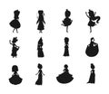 Princess girls flat isolated silhouettes vector Royalty Free Stock Photo
