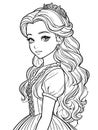 Princess Coloring Page. Line art illustration isolated on white background.