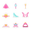 Princess items vector illustrations set