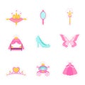 Princess items vector illustrations set Royalty Free Stock Photo