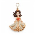 Princess Jasmine Charm Keyring - Dark Gold And Light Beige Style