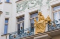 Princess Libuse statue on St. Charles street, Prague, Czech Republic