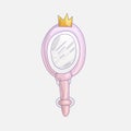 Princess magical mirror with crown. Cartoon vector illustration. Princess mirror icon isolated on grey background