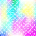 Princess mermaid background with kawaii rainbow scales pattern. Royalty Free Stock Photo