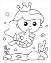 Princess mermaid coloring book under the sea with a cute star fish Royalty Free Stock Photo