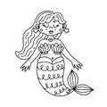 Princess mermaid vector illustration. Cute underwater girl with a fish tail. Beautiful sea fairy with shells, starfish. Hand drawn Royalty Free Stock Photo