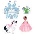 Princess, Palace and Horse isolated on white background