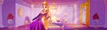 Princess in palace purple bedroom cartoon interior