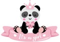 Princess panda with baby girl ribbon banner Royalty Free Stock Photo