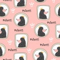 Princess pattern. Seamless vector background with cute poodle dog