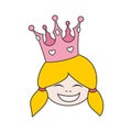 Princess with pink crown vector isolated on white background