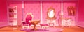 Princess pink living room, empty retro interior Royalty Free Stock Photo