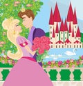 Princess with prince kissing in the garden Royalty Free Stock Photo