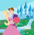 Princess with prince kissing in the garden Royalty Free Stock Photo