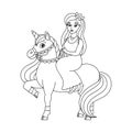 The princess is riding a unicorn. Coloring book page for kids. Cartoon style character. Vector illustration isolated on white Royalty Free Stock Photo