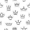 Princess seamless pattern. Vector background with hand drawn doodle crowns Royalty Free Stock Photo