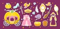 Princess sticker set. Pumpkin Carriage, Magic Mirror, Servant Dress and Princess Dress. Crystal Slipper, Fairy Wand and Tiara