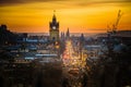 Princess street and Balmoral tower, sunset time Royalty Free Stock Photo