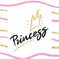 Princess t-shirt background with glitter crown in girlish style for modern apparel. Vector print design Royalty Free Stock Photo