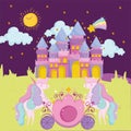 princess tale cartoon cute castle unicorn shooting star and sky