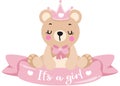 Princess teddy bear with baby girl ribbon banner.cdr Royalty Free Stock Photo