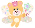 Princess teddy bear with wings fairy holding a star magic wand