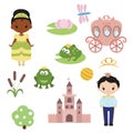 Princess theme with castle, frog prince, carriage Royalty Free Stock Photo