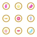 Princess thing icons set, cartoon style Royalty Free Stock Photo