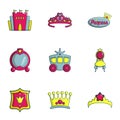 Princess things icons set, flat style Royalty Free Stock Photo