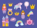 Princess unicorn crown rainbow star mirror ring castle cartoon icons